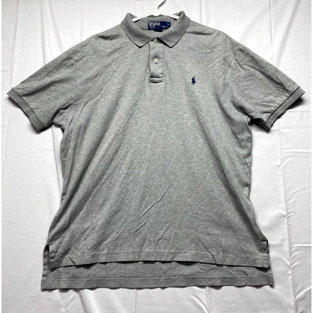 Polo Ralph Lauren Shirt Mens Large Heather Gray Cotton Pony Logo High Low Hem